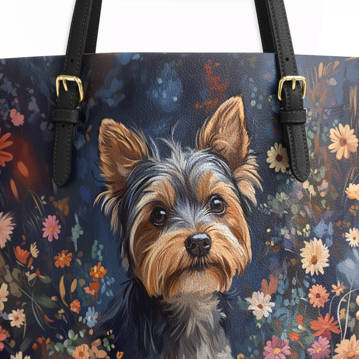 Shineful Leather Tote Bag Enchanted Yorkie Bloom