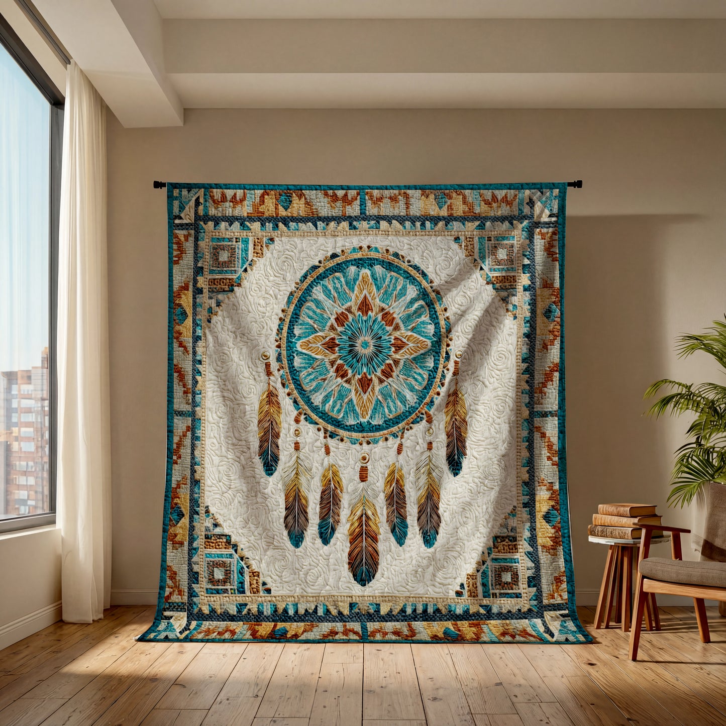 Shineful Flat Print Faux Quilt Blanket Spirit Feather