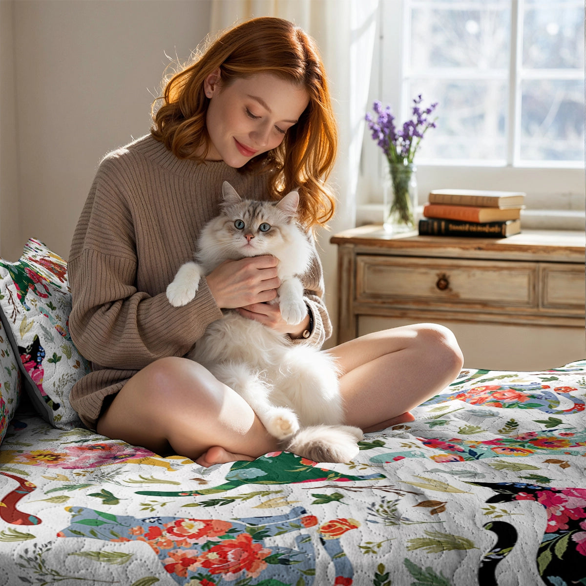 Shineful Quilt 3-Piece Set Cat Floral