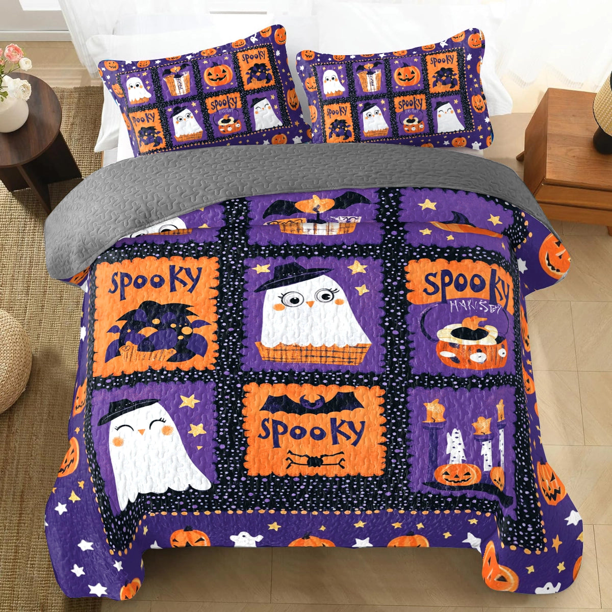 Shineful All Season Quilt 3-Piece Set Halloween Spooky Snuggles