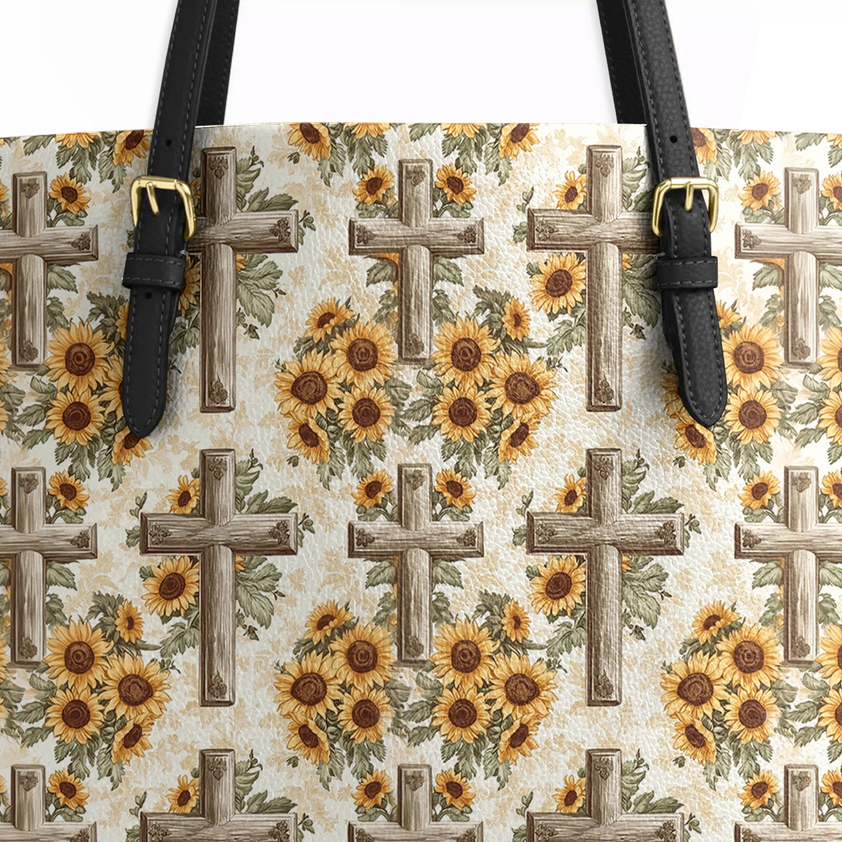 Shineful Leather Tote Bag Rustic Sunflower Cross