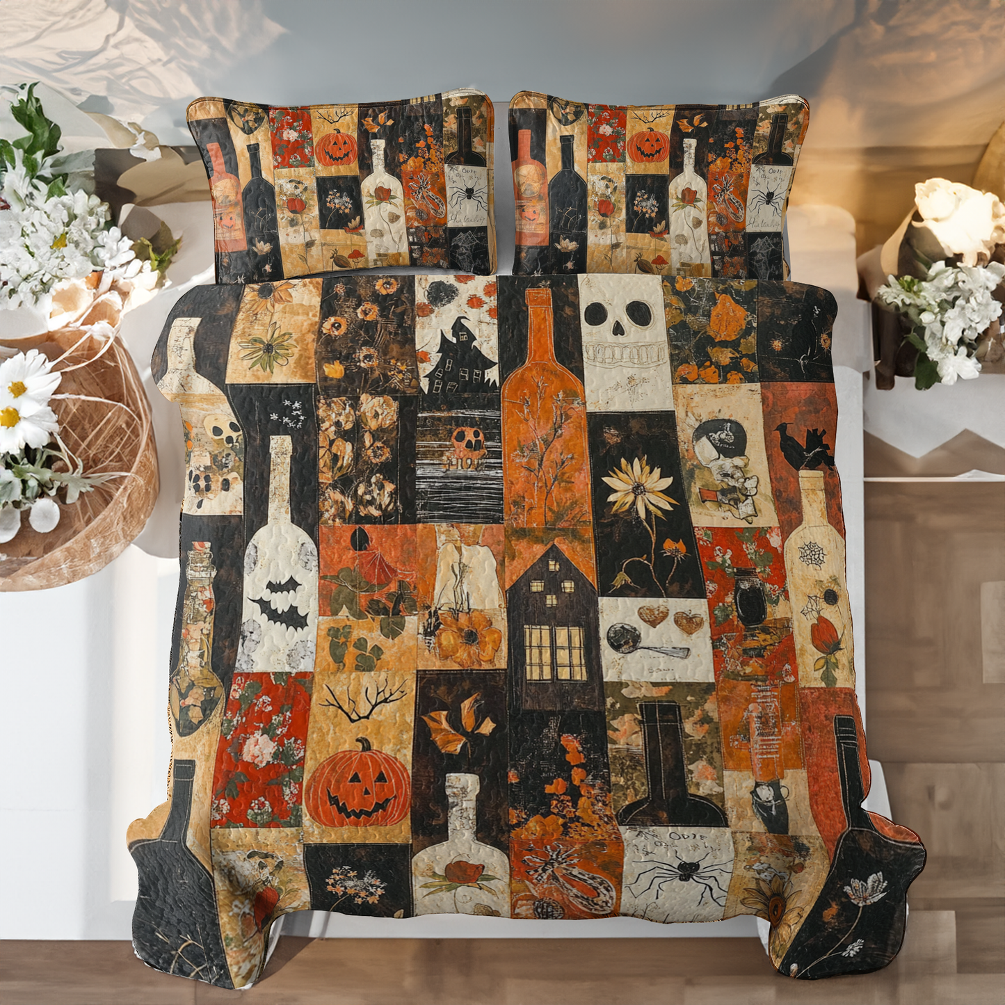 Shineful All Season Quilt 3-Piece Set Beautiful Halloween Wine