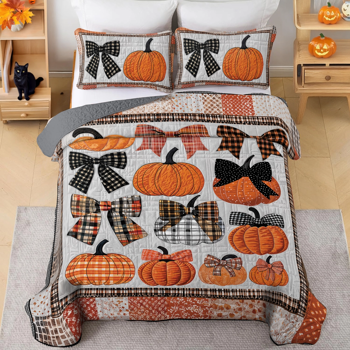 Shineful All Season Quilt 3-Piece Set Sweet Love Pumpkins