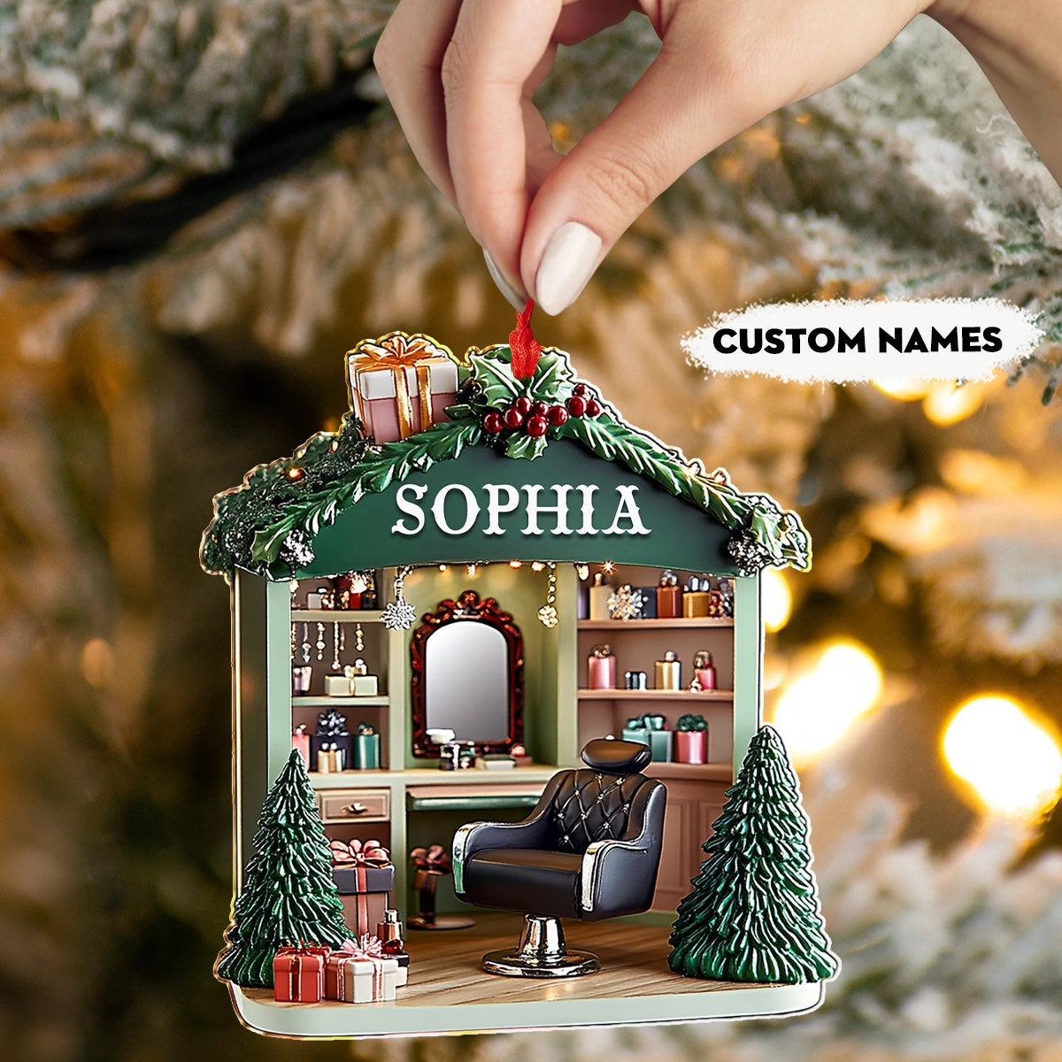 Shineful 2D Acrylic Ornament Personalized Hair Stylist’s Holiday Haven