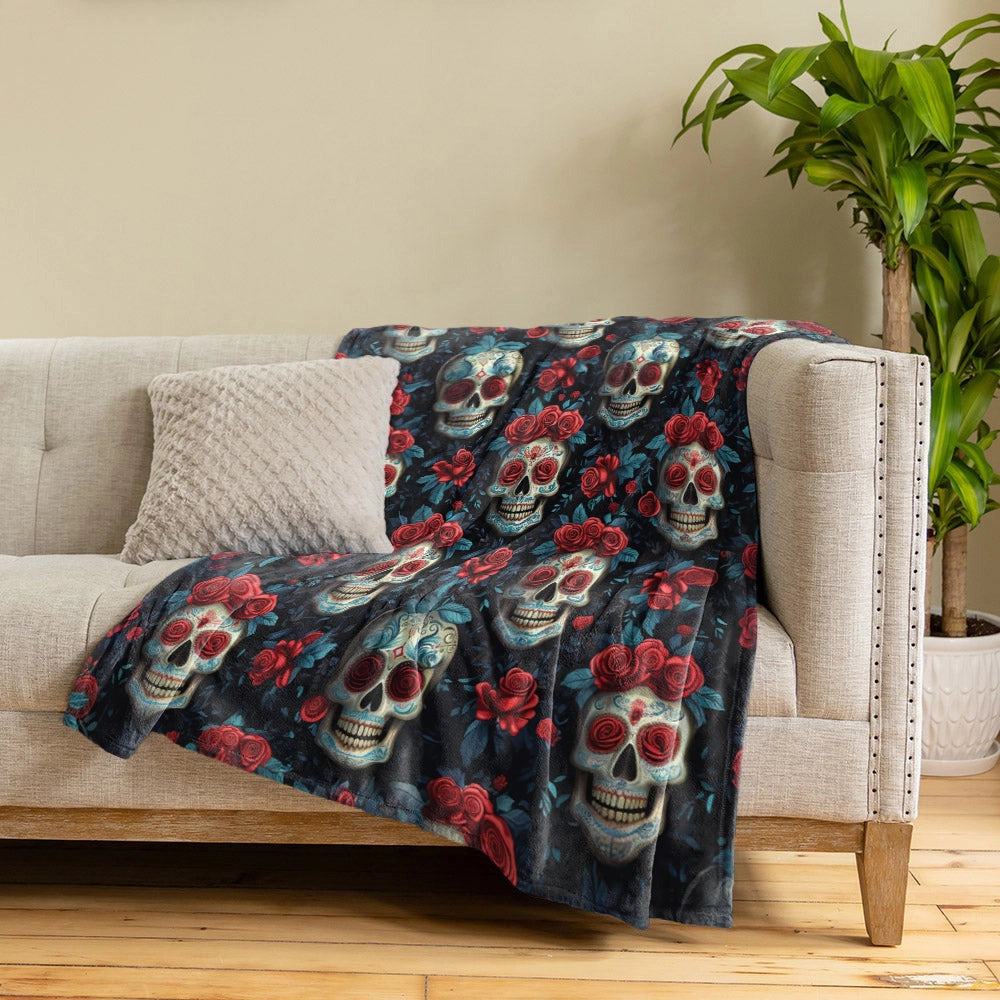 Shineful Fleece Blanket Sugar Skull & Roses Noir