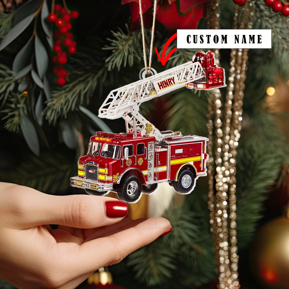 Shineful Acrylic Ornament Personalized Brave Firefighter Truck