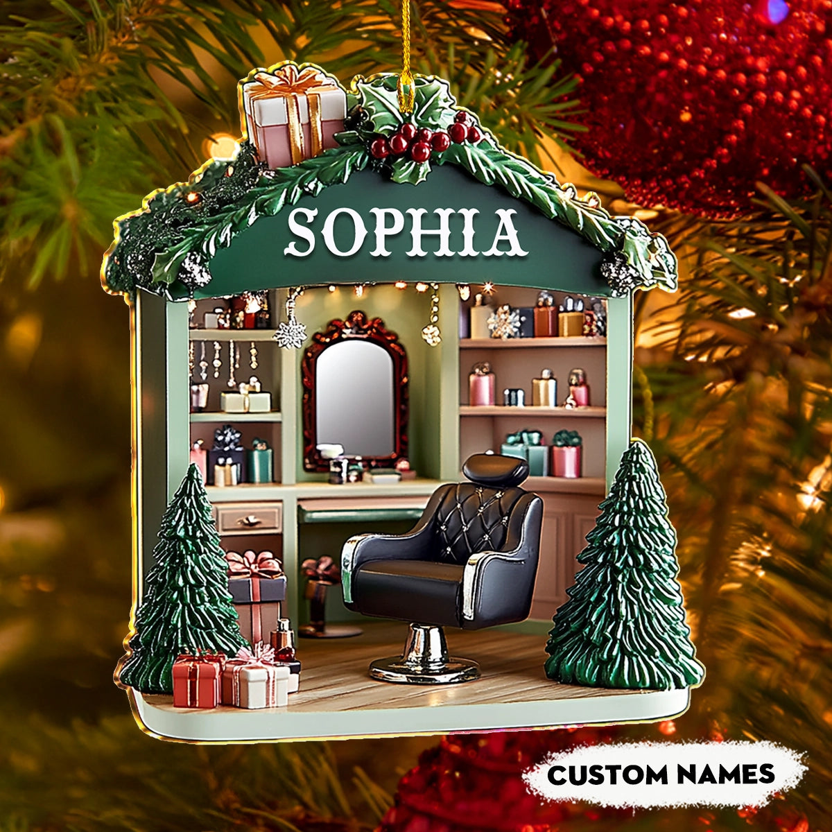 Shineful 2D Acrylic Ornament Personalized Hair Stylist’s Holiday Haven