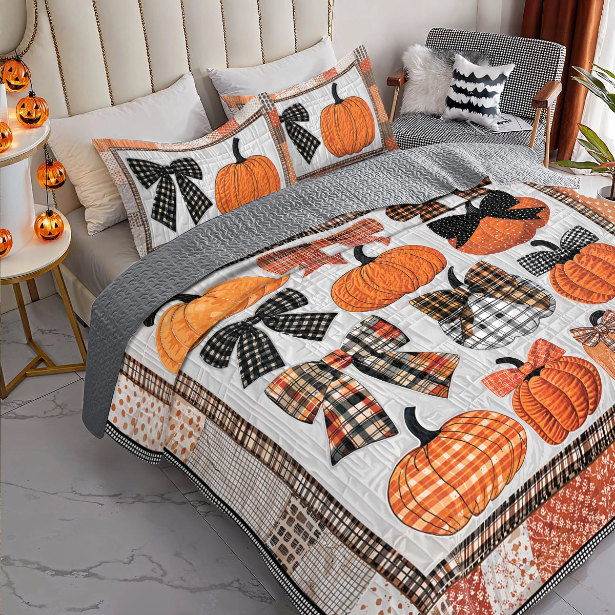 Shineful All Season Quilt 3-Piece Set Sweet Love Pumpkins