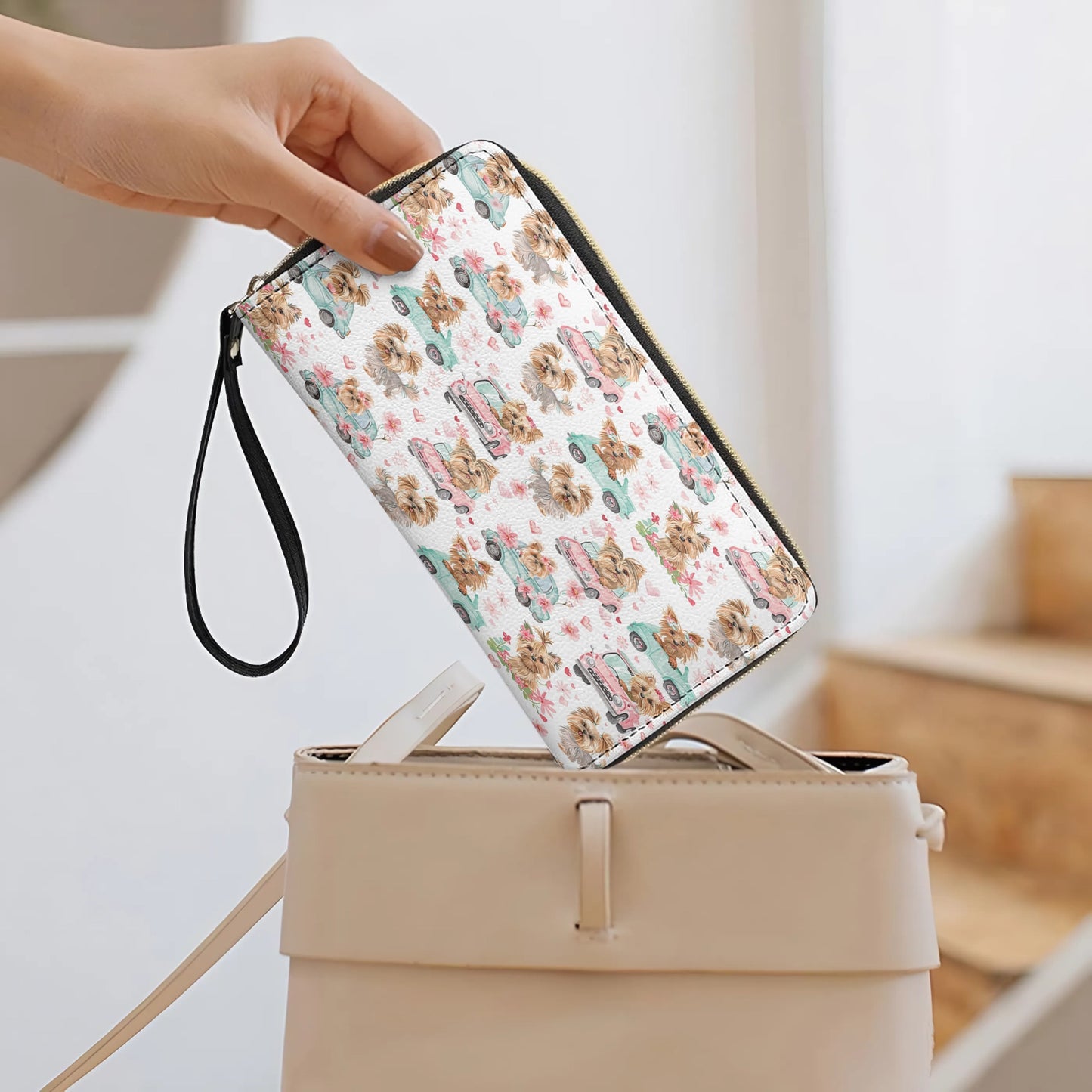 Shineful Leather Clutch Purse With Wristlet Strap Handle Yorkie Love