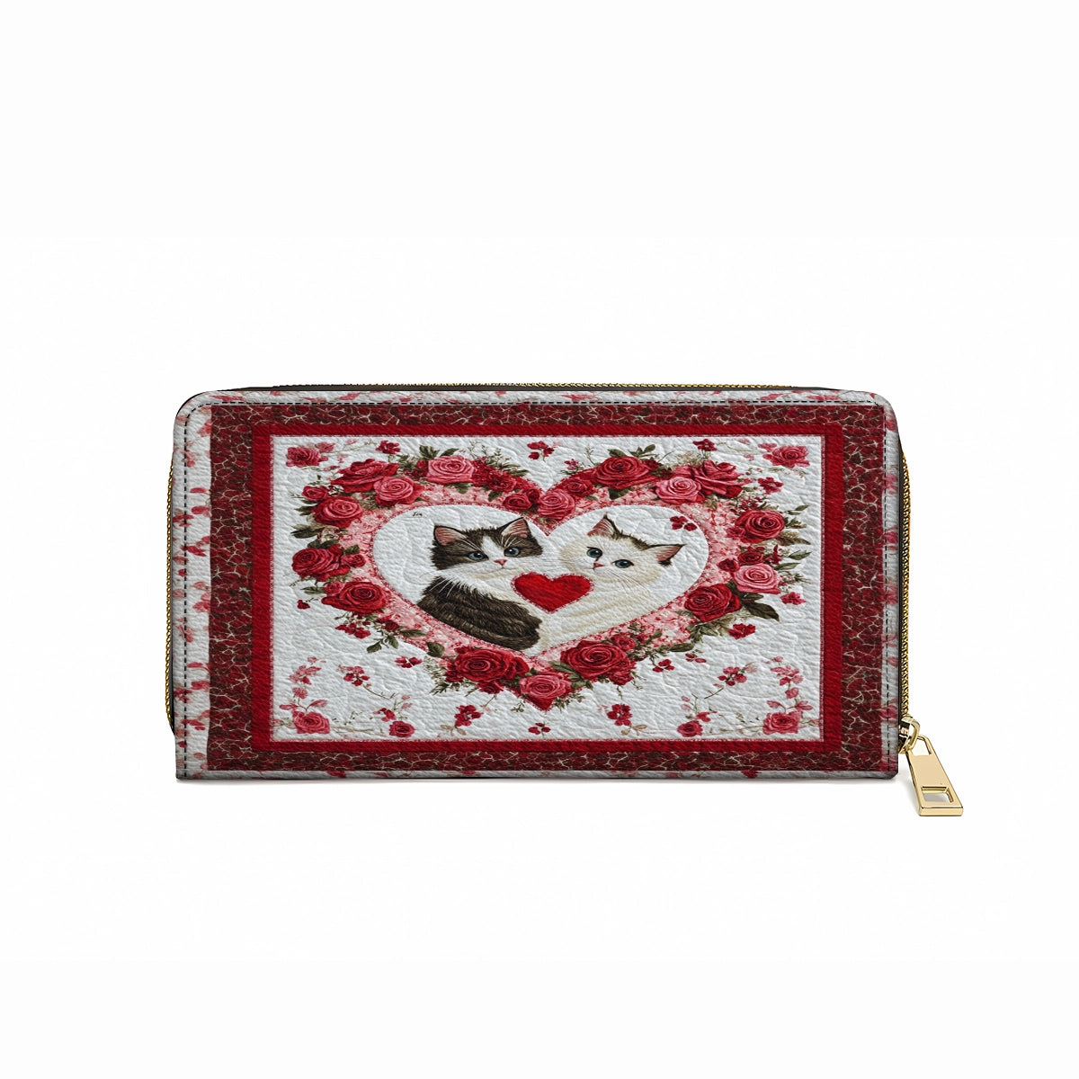 Shineful Leather Clutch Purse With Wristlet Strap Handle Feline Heart Charm