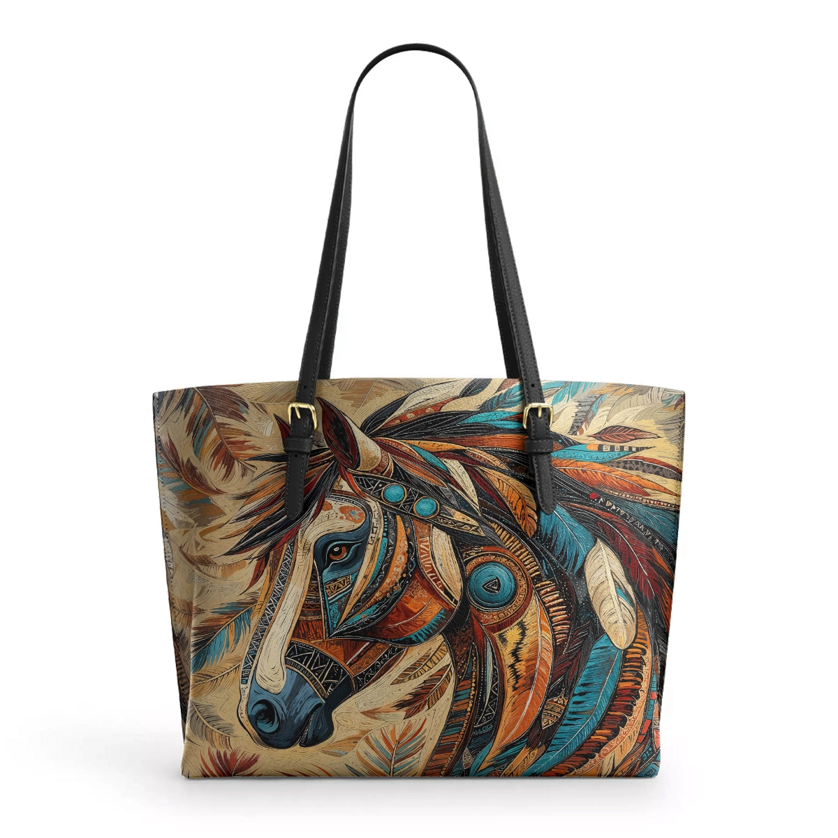 Shineful Leather Tote Bag - Tribal Spirit Stallion