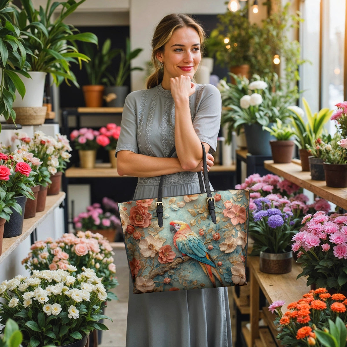 Shineful Leather Tote Bag - Macaw Majesty