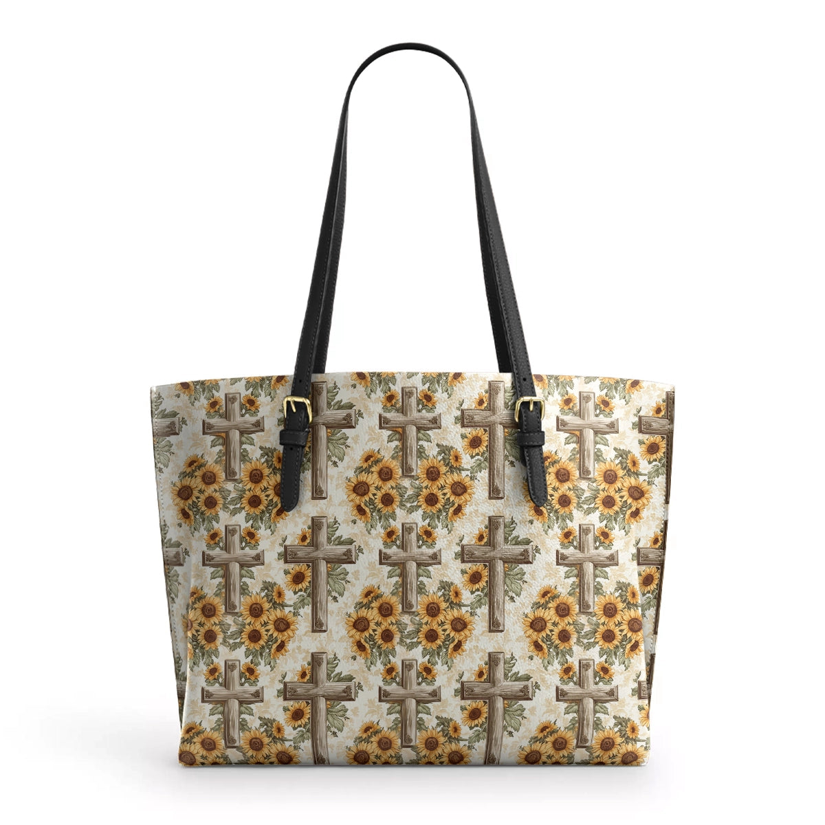 Shineful Leather Tote Bag Rustic Sunflower Cross