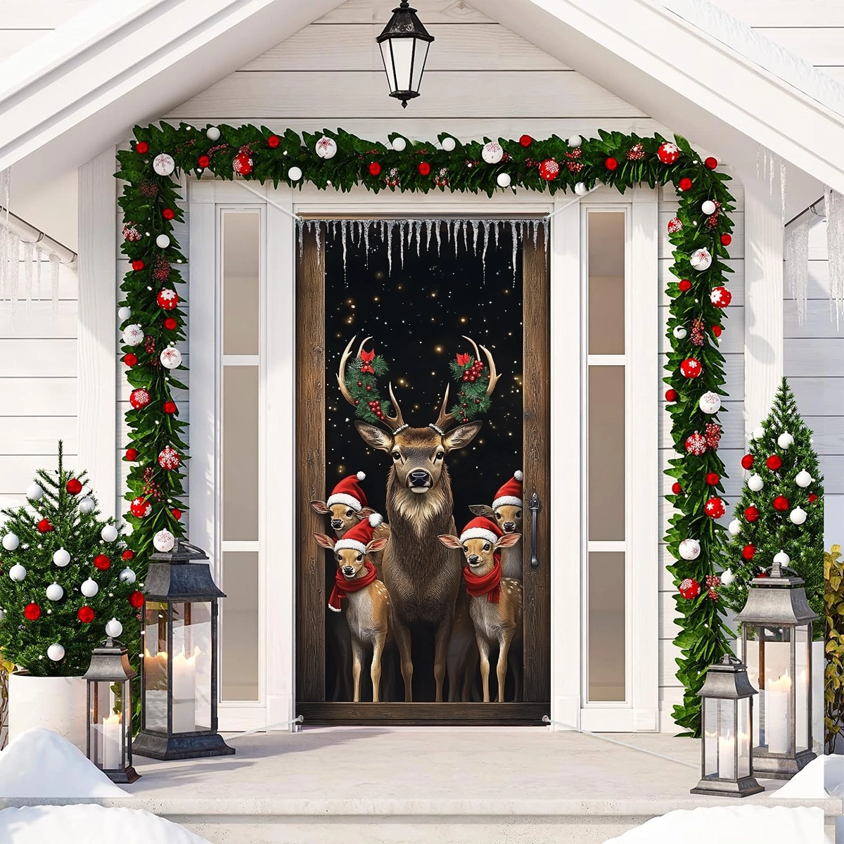 Shineful Door Cover - Christmas Reindeer Gathering