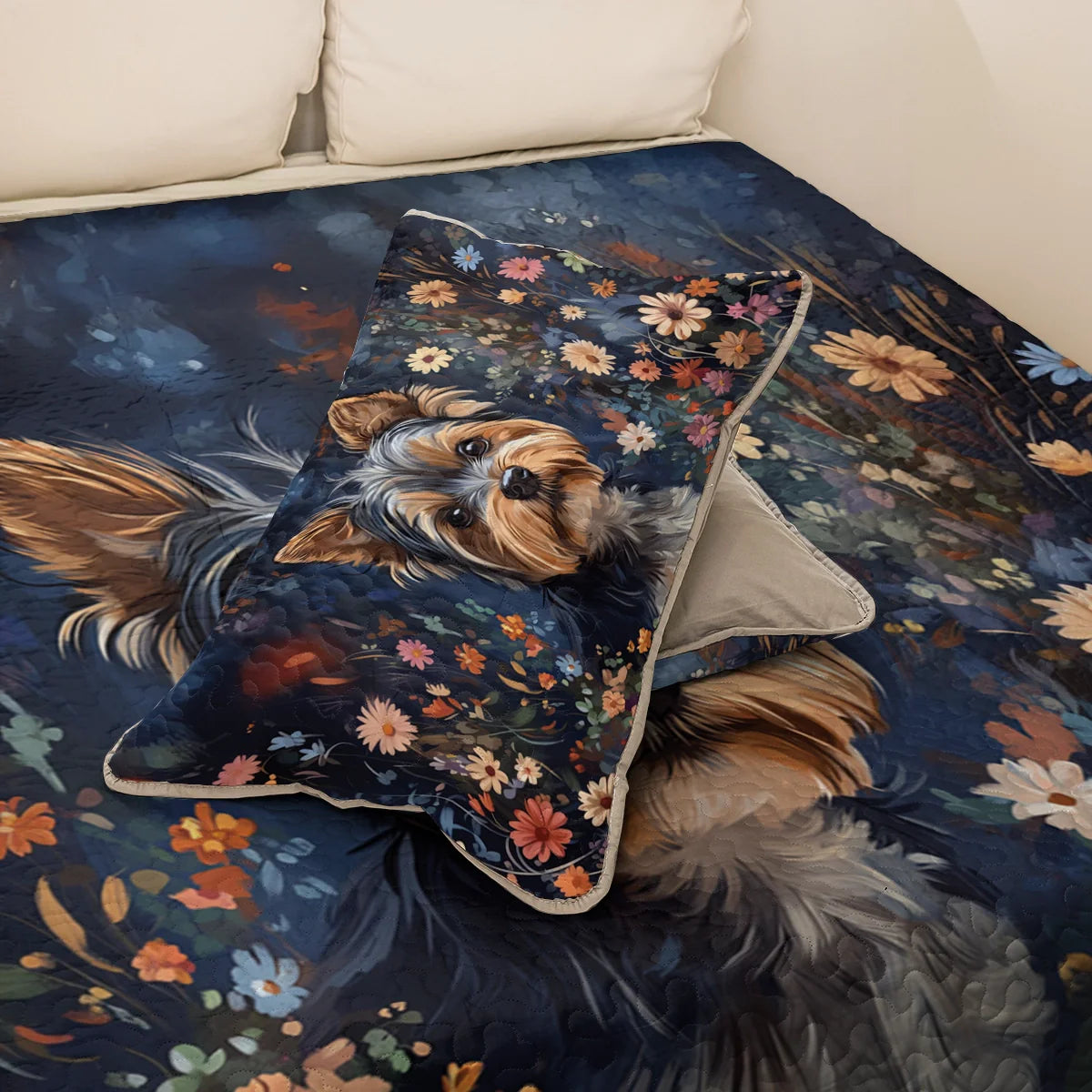 Shineful All Season Quilt 3-Piece Set Enchanted Yorkie Bloom
