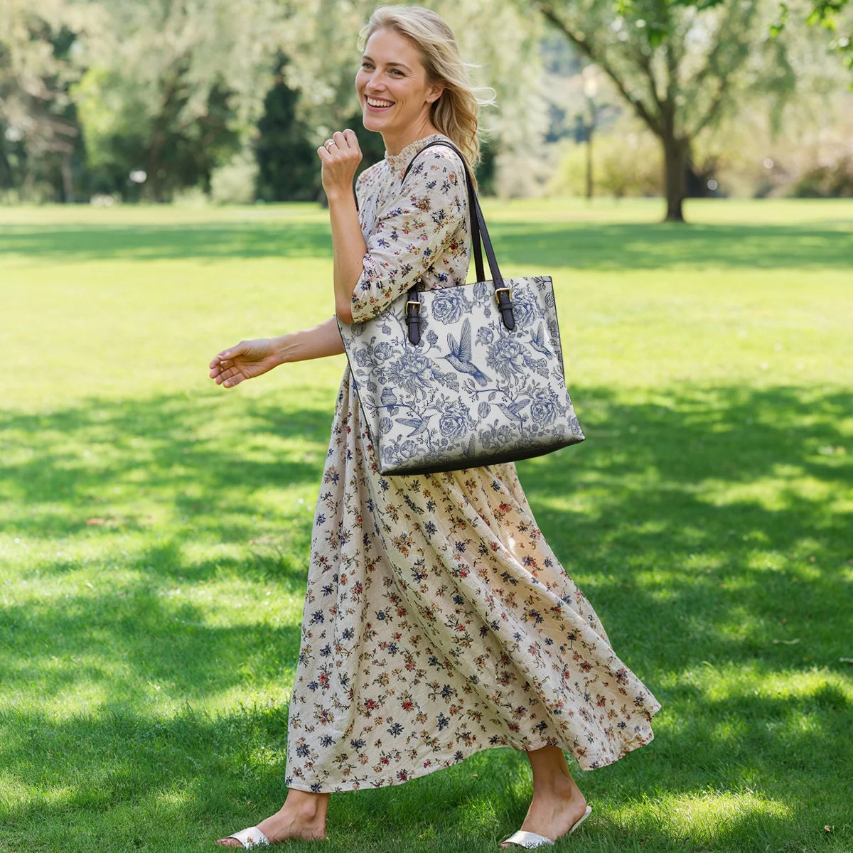 Shineful Leather Tote Bag - Hummingbird Serenity