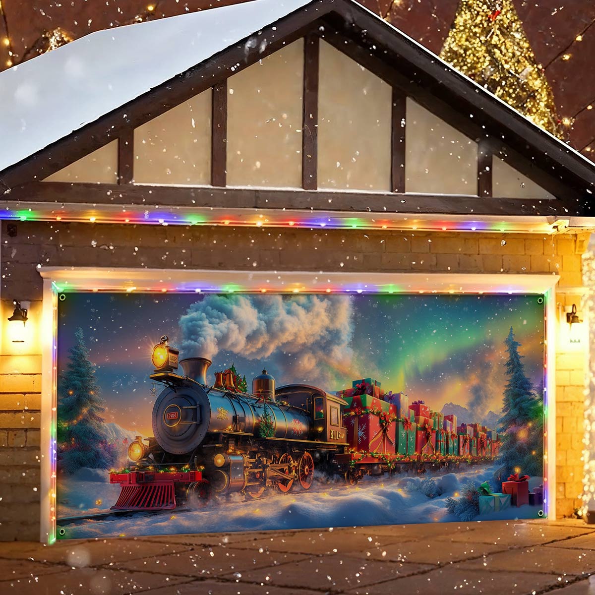 Shineful Garage Door Banner Decoration Christmas Train Magic