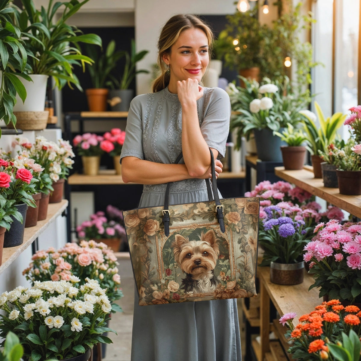 Shineful Leather Tote Bag Luxe Yorkie Companion