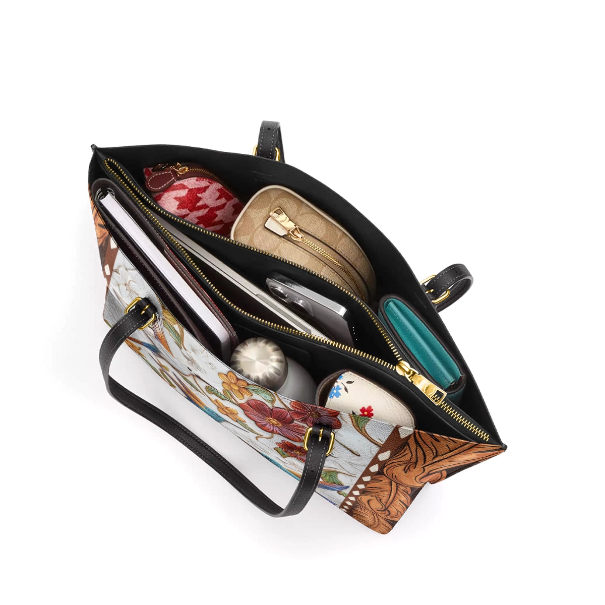 Shineful Leather Tote Bag Hummingbird Blossom Flight