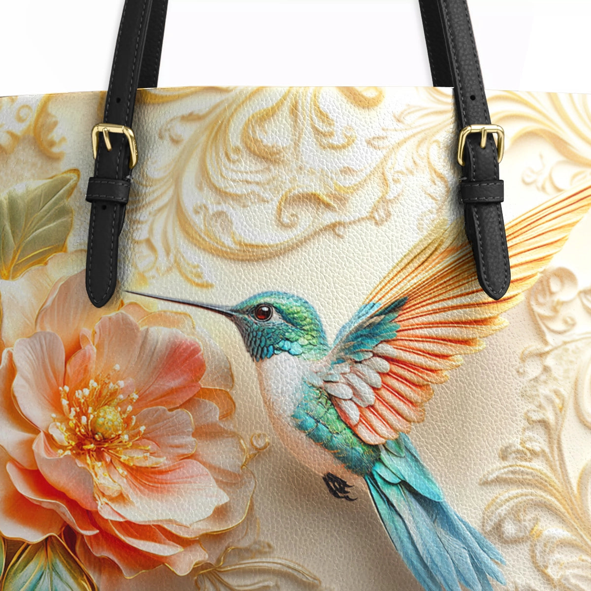 Shineful Leather Tote Bag - Golden Bloom Hummingbird