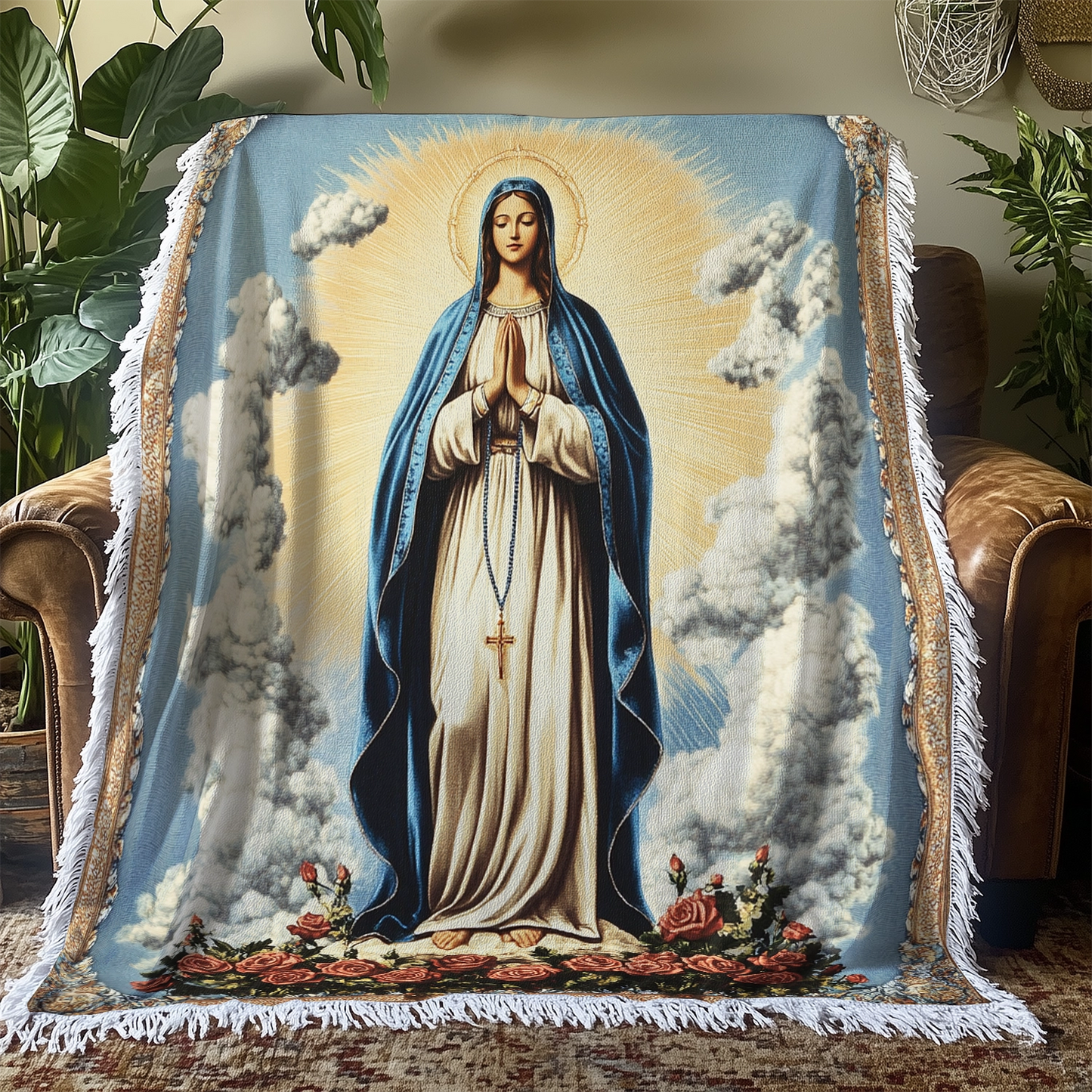 Shineful Woven Tapestry Throw Blanket Sacred Mary Serenity