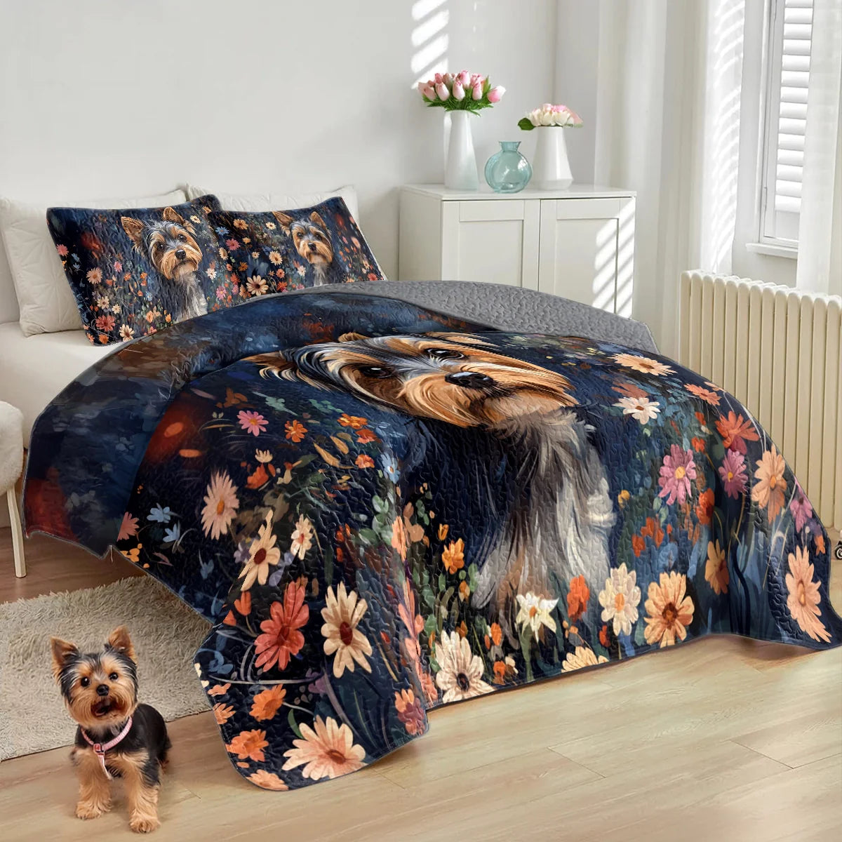 Shineful All Season Quilt 3-Piece Set Enchanted Yorkie Bloom