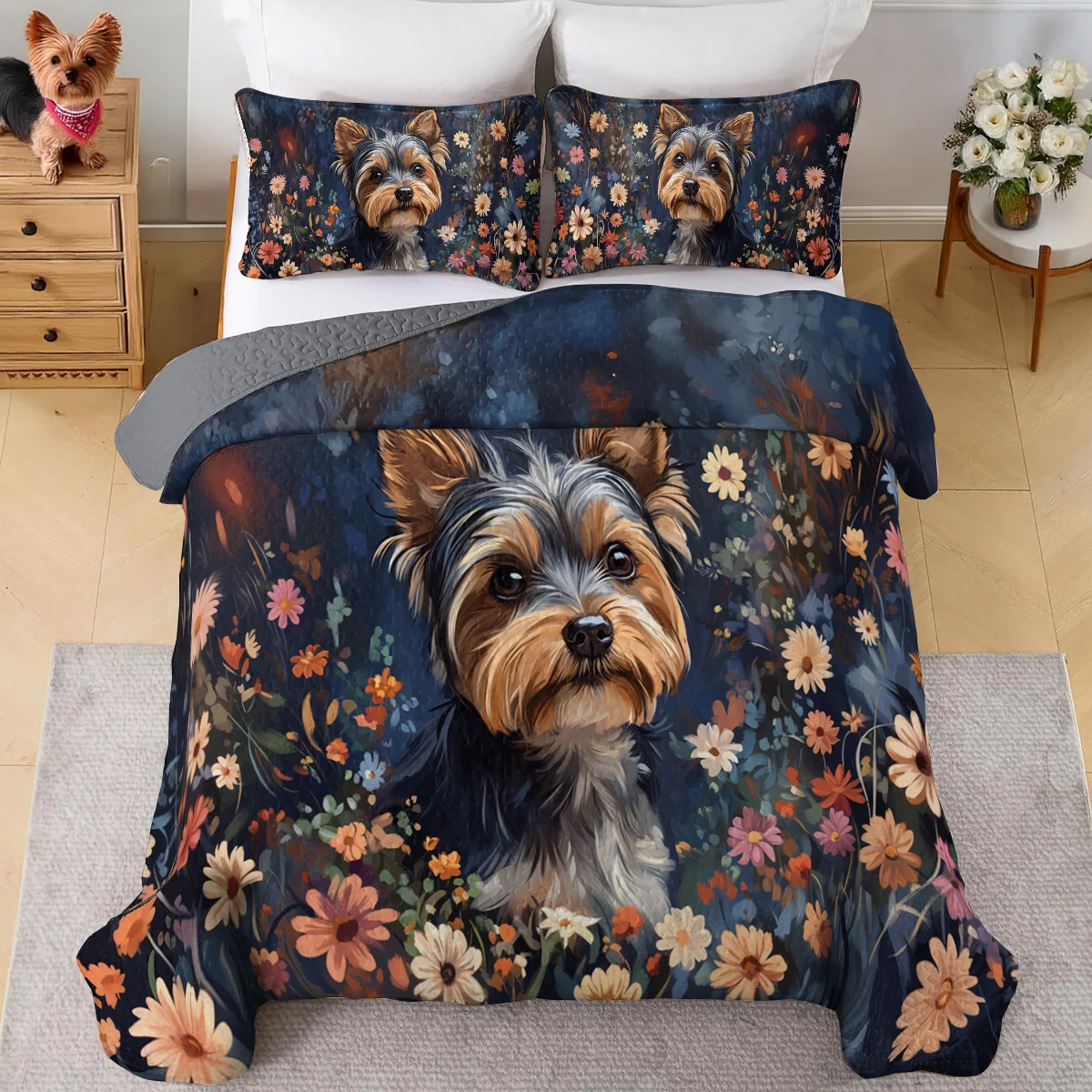 Shineful All Season Quilt 3-Piece Set Enchanted Yorkie Bloom