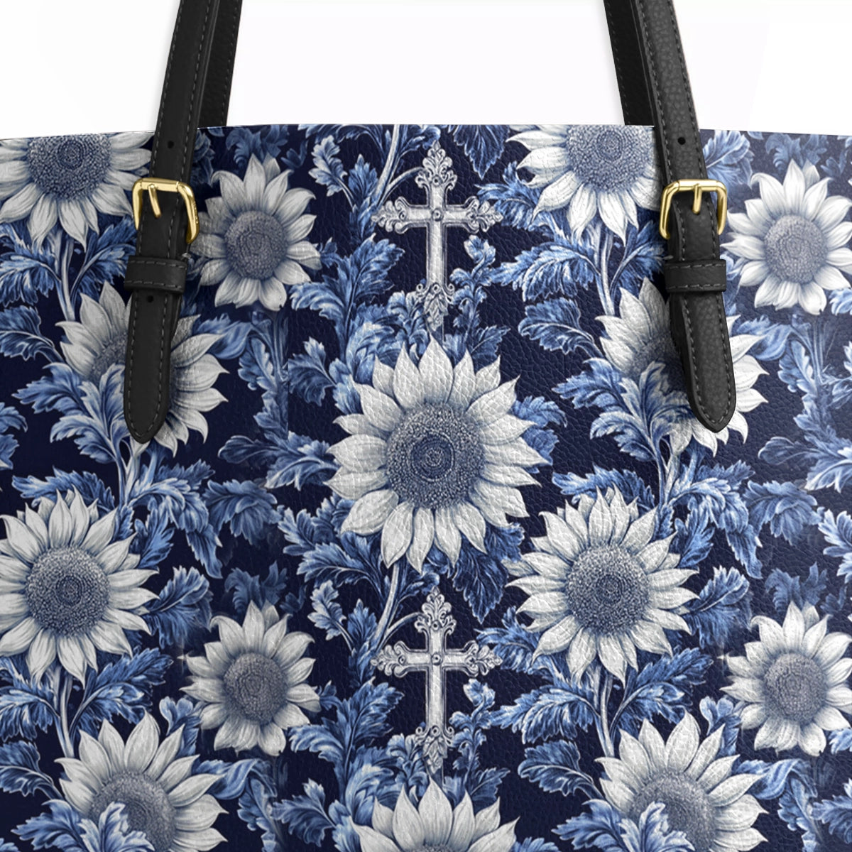 Shineful Leather Tote Bag Midnight Blue Sunflower Cross