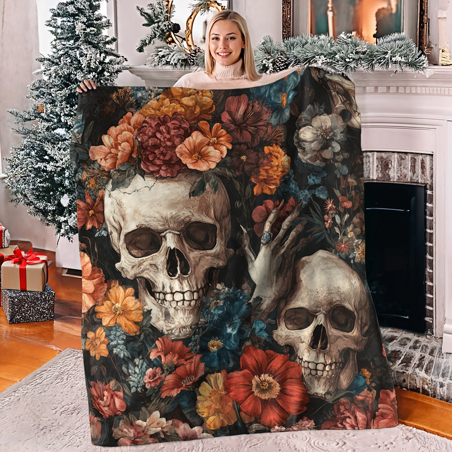 Shineful Fleece Blanket Dark Skull Aesthetic