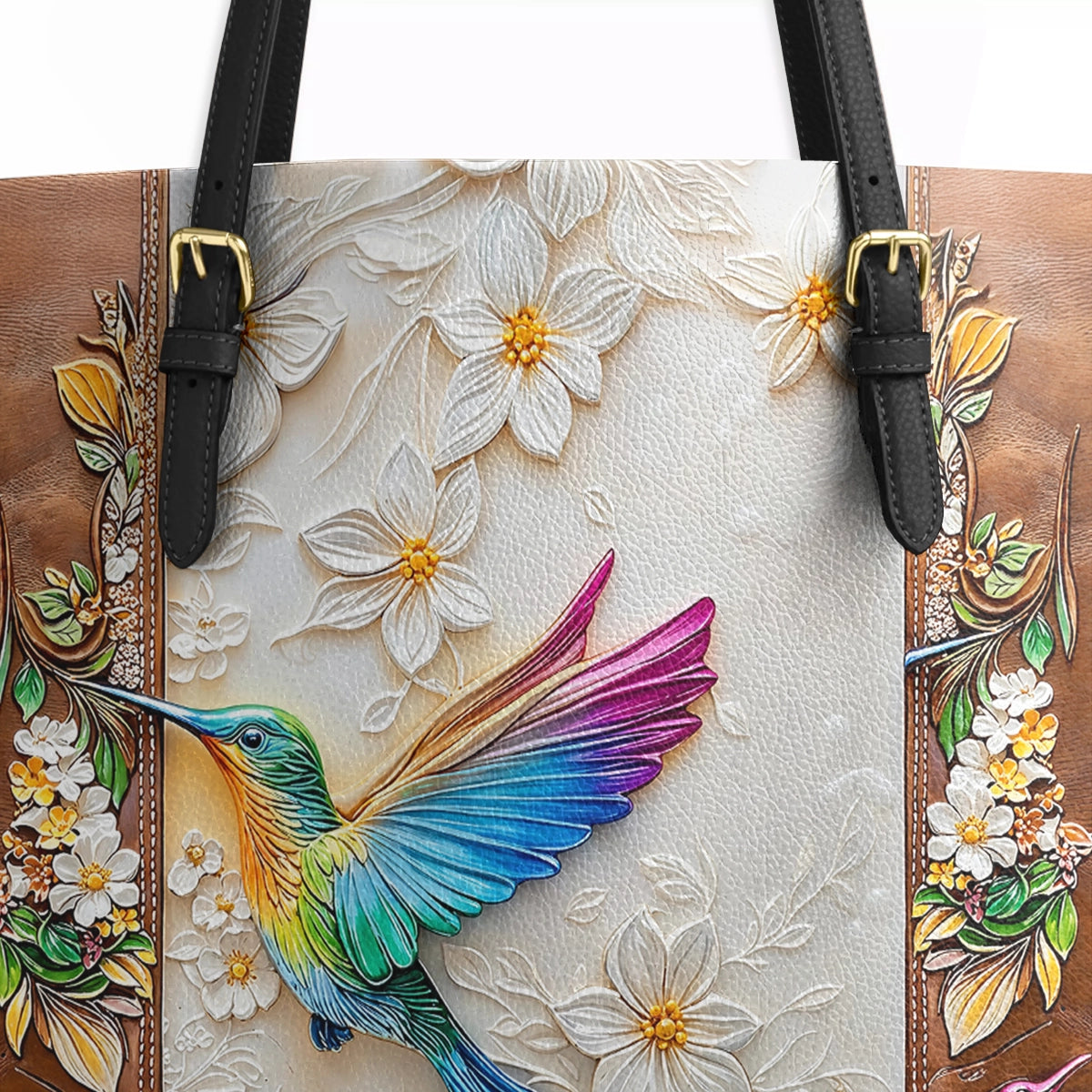 Shineful Leather Tote Bag Fluttering Blooms