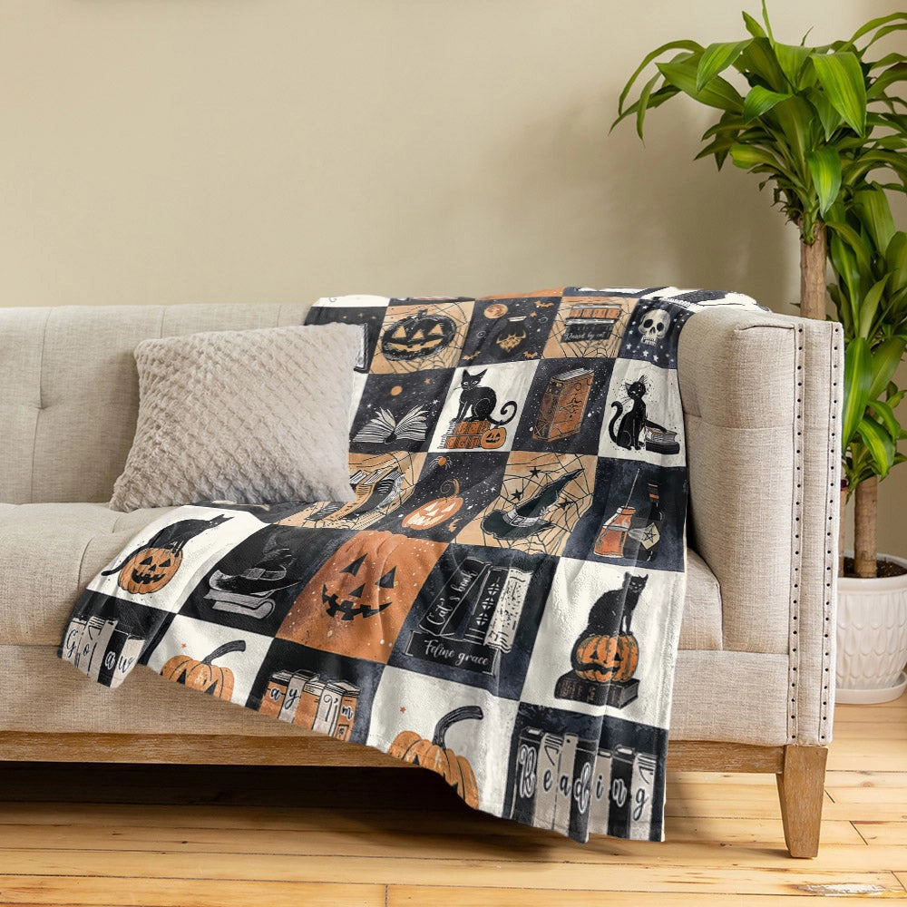 Shineful Fleece Blanket Halloween Bookish Cat