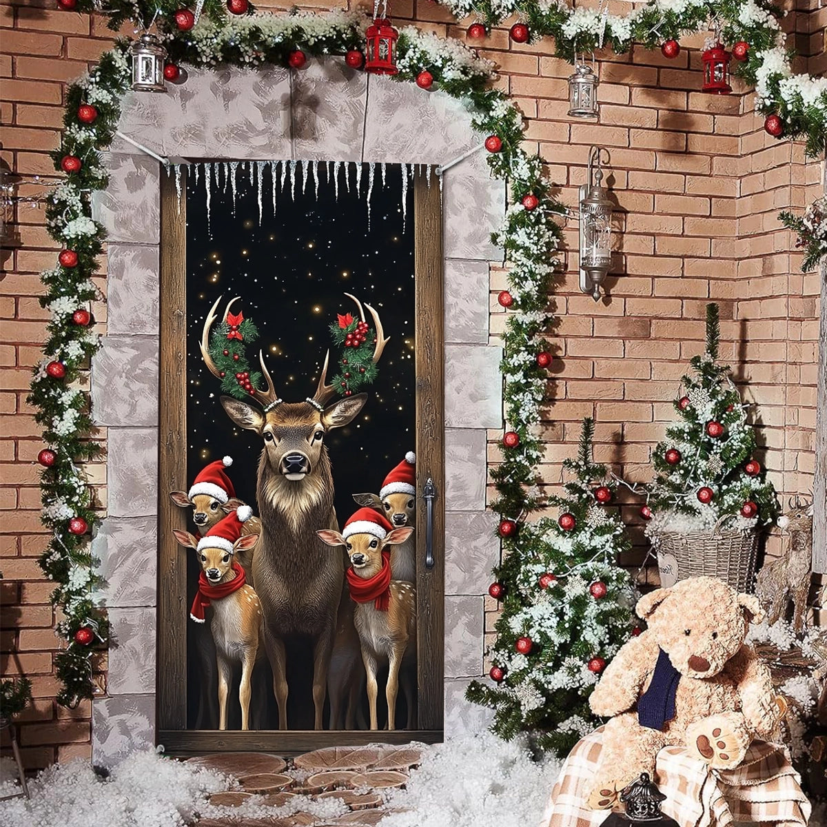 Shineful Door Cover - Christmas Reindeer Gathering
