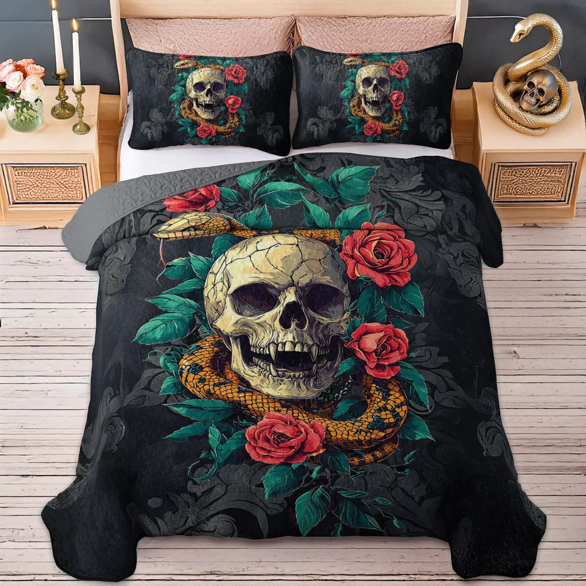 Shineful All Season Quilt 3-Piece Set - Romance Skull Poisoned Love