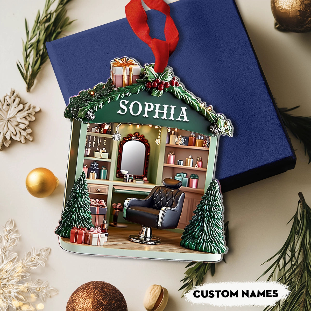 Shineful 2D Acrylic Ornament Personalized Hair Stylist’s Holiday Haven