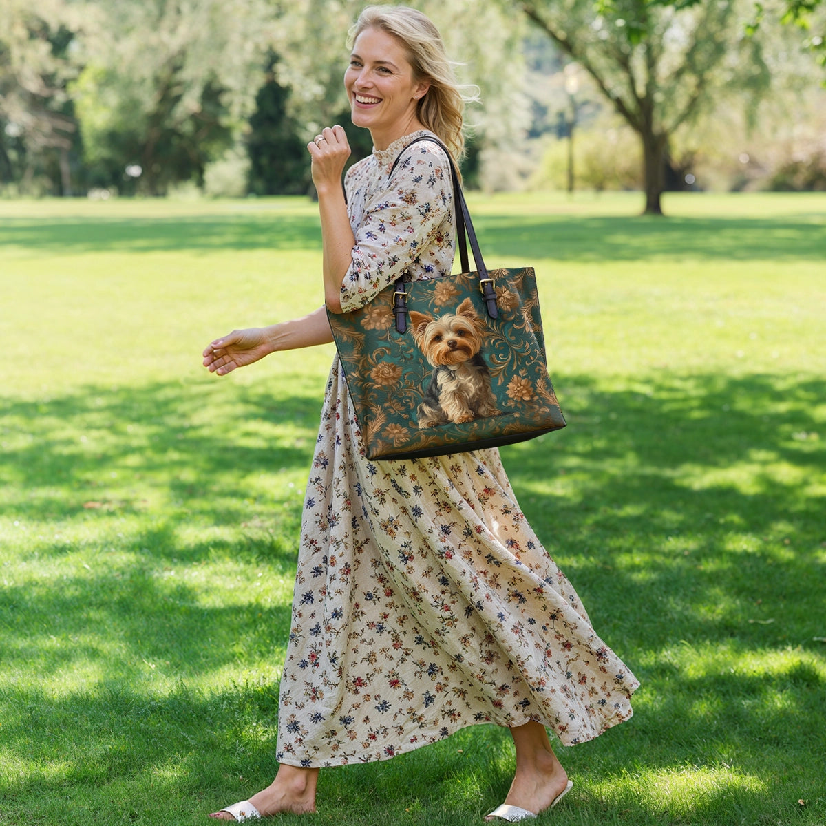 Shineful Leather Tote Bag Regal Yorkie Elegance