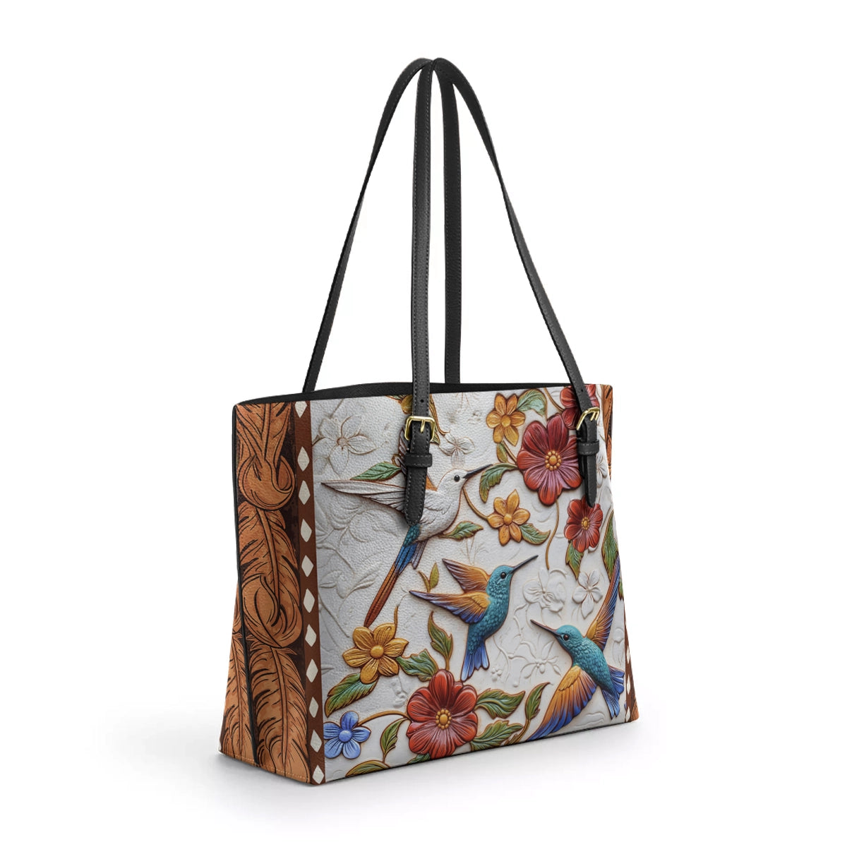 Shineful Leather Tote Bag Hummingbird Blossom Flight