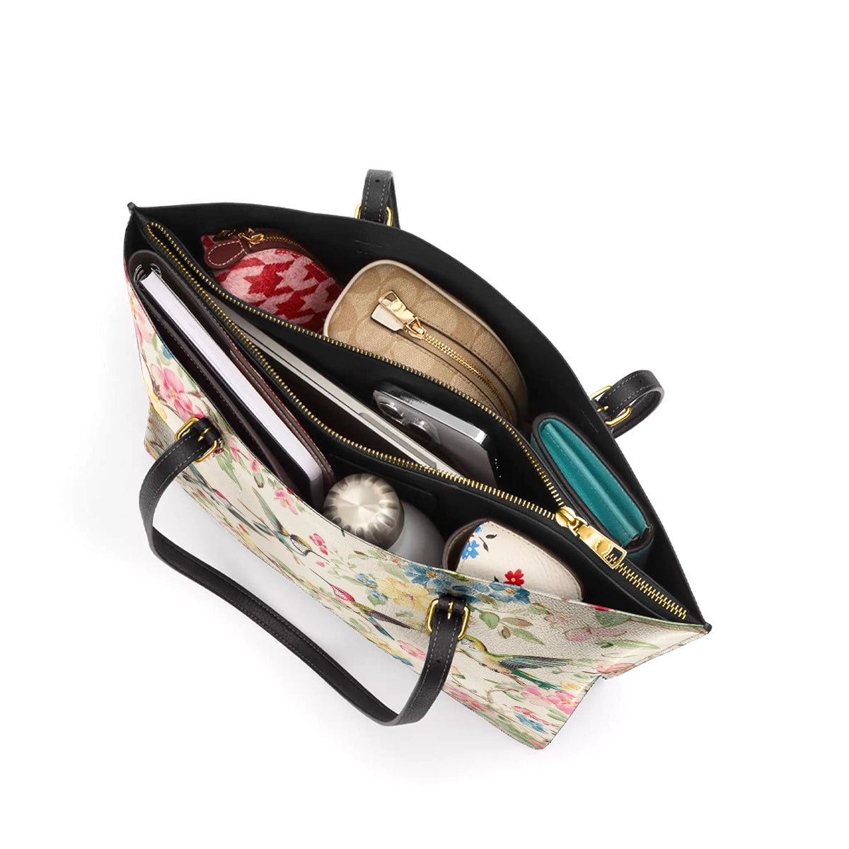 Shineful Leather Tote Bag - Hummingbird Symphony