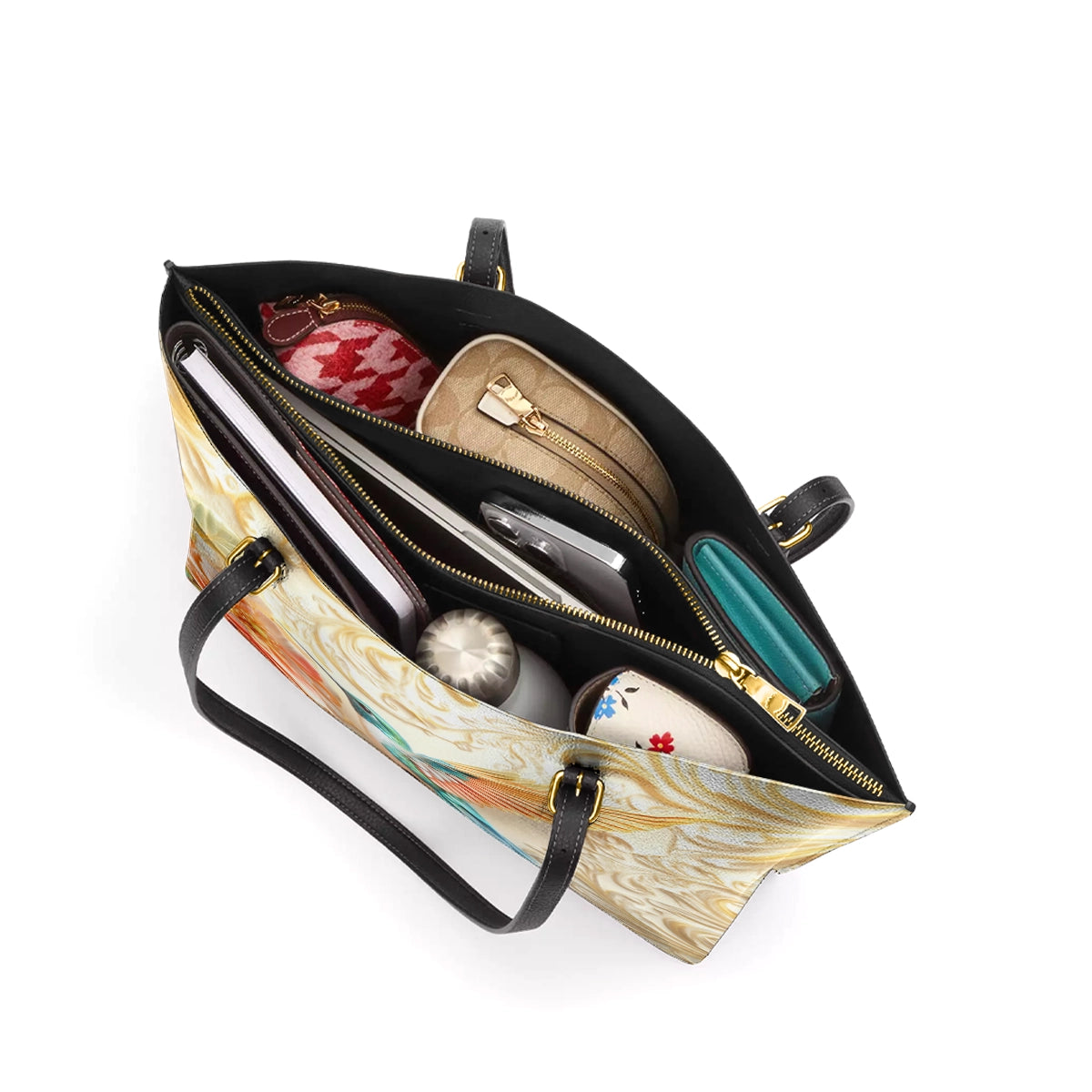 Shineful Leather Tote Bag - Golden Bloom Hummingbird