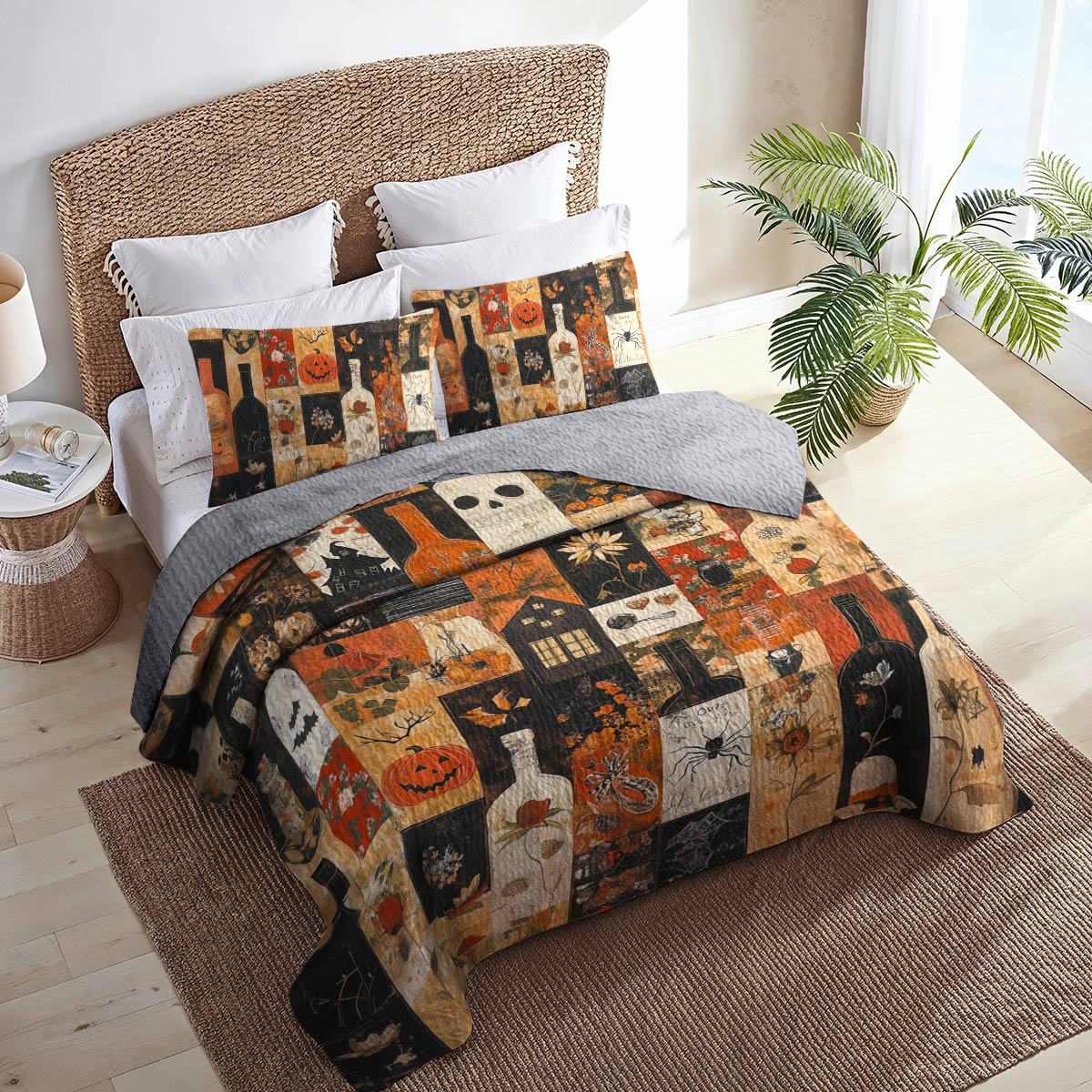 Shineful All Season Quilt 3-Piece Set Beautiful Halloween Wine
