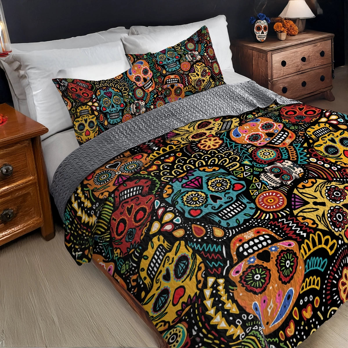 Shineful All Season Quilt 3-Piece Set - Psychedelic Skull Dream