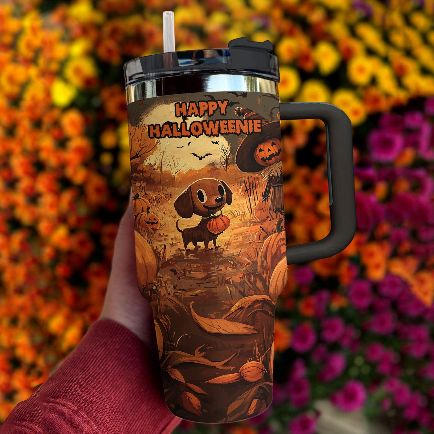 Shineful Tumbler Dachshund On Halloween Midnight