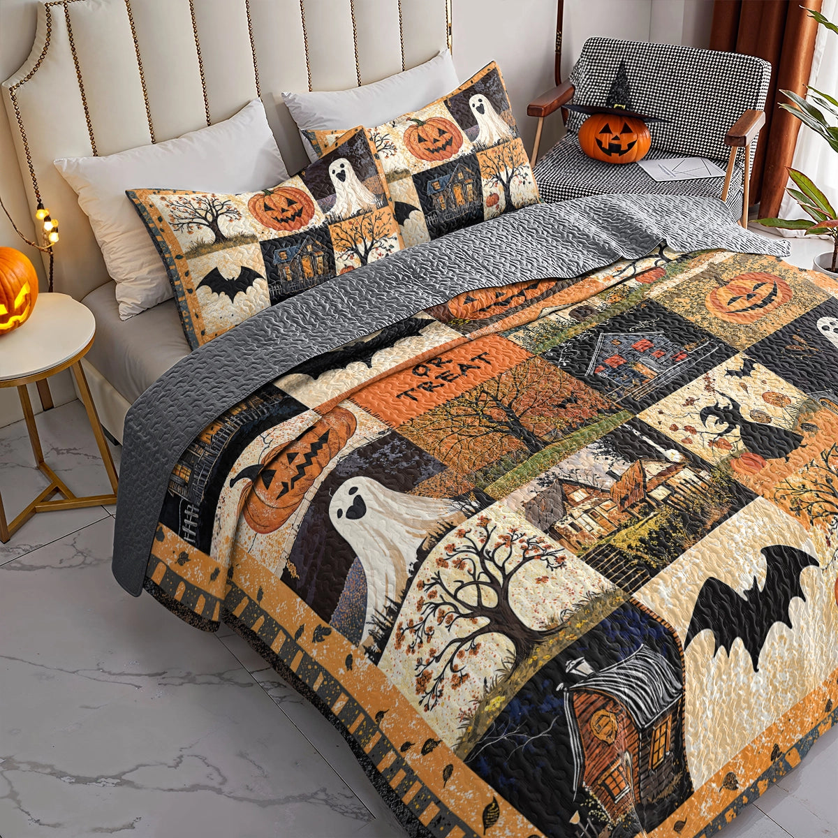 Shineful All Season Quilt 3-Piece Set - Spooky Trick Or Treat Halloween