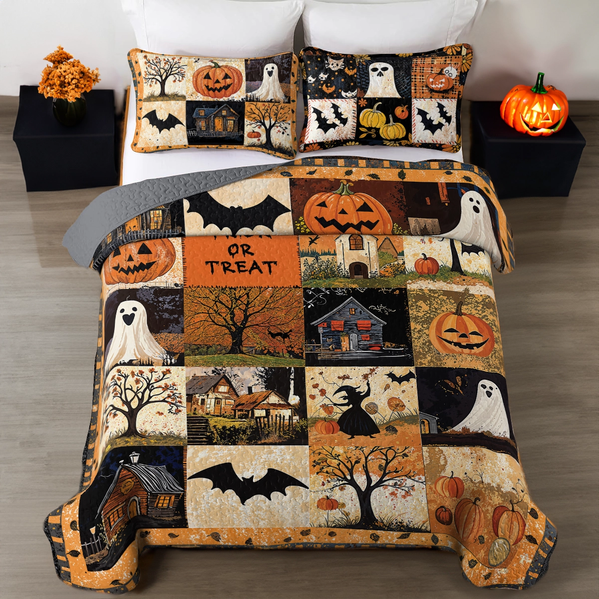 Shineful All Season Quilt 3-Piece Set - Spooky Trick Or Treat Halloween