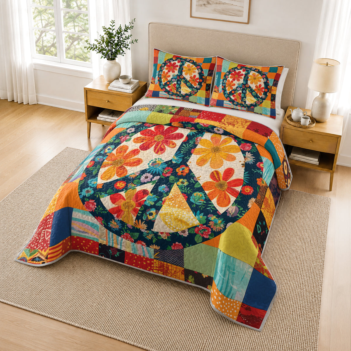 Shineful Quilt 3-Piece Set Flower Peace