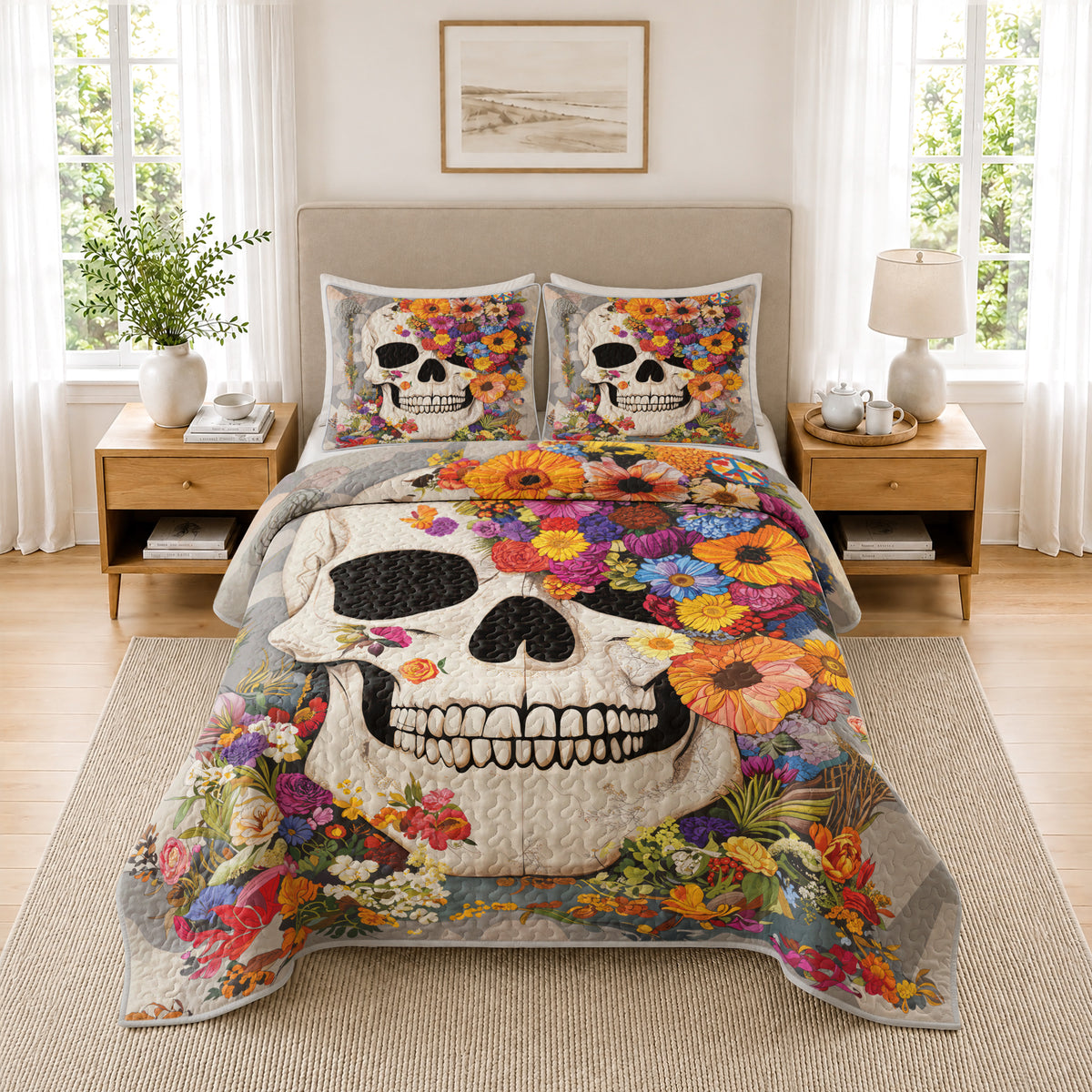 Shineful Quilt 3-Piece Set Skull Blossom