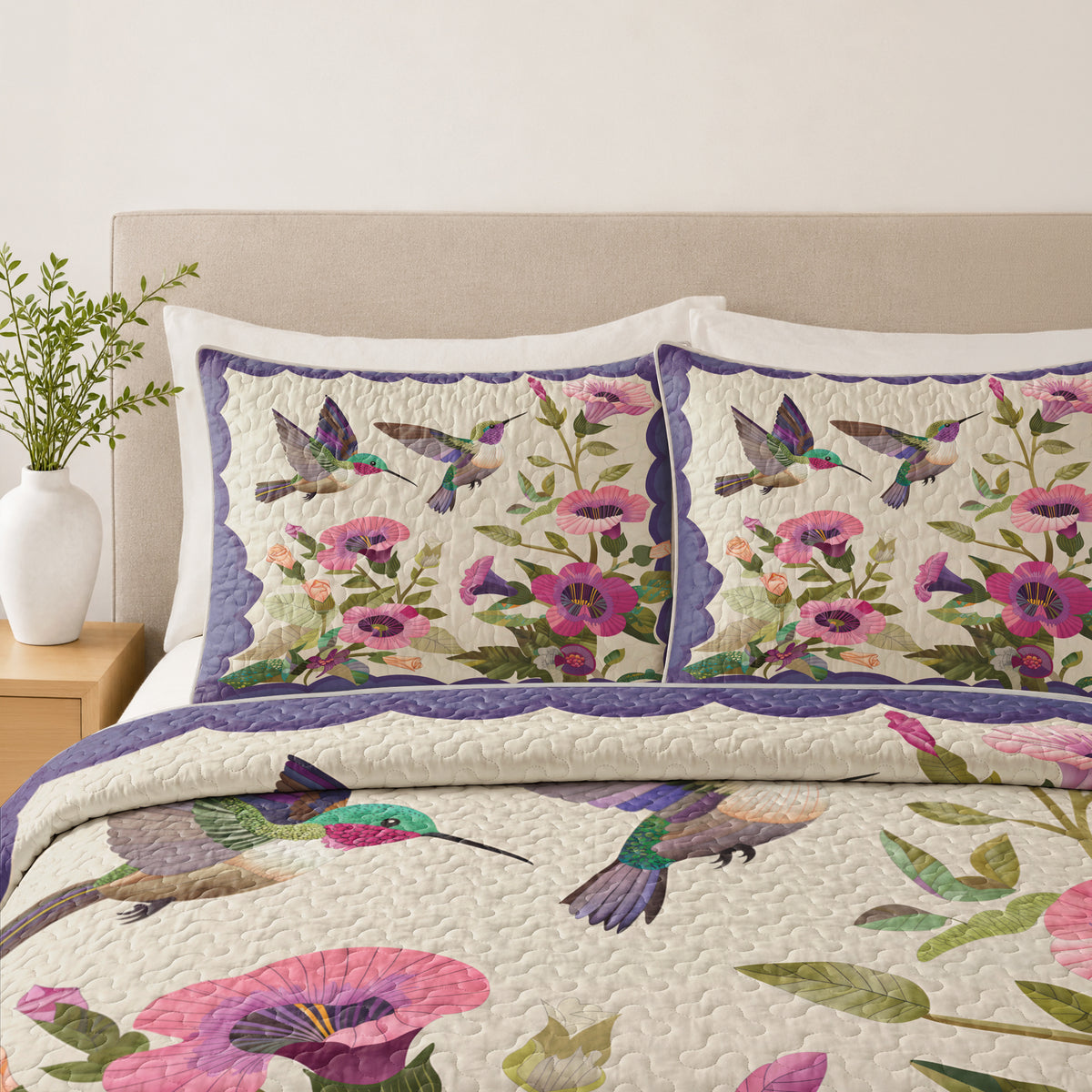 Shineful Quilt 3-Piece Set Hummingbird Garden