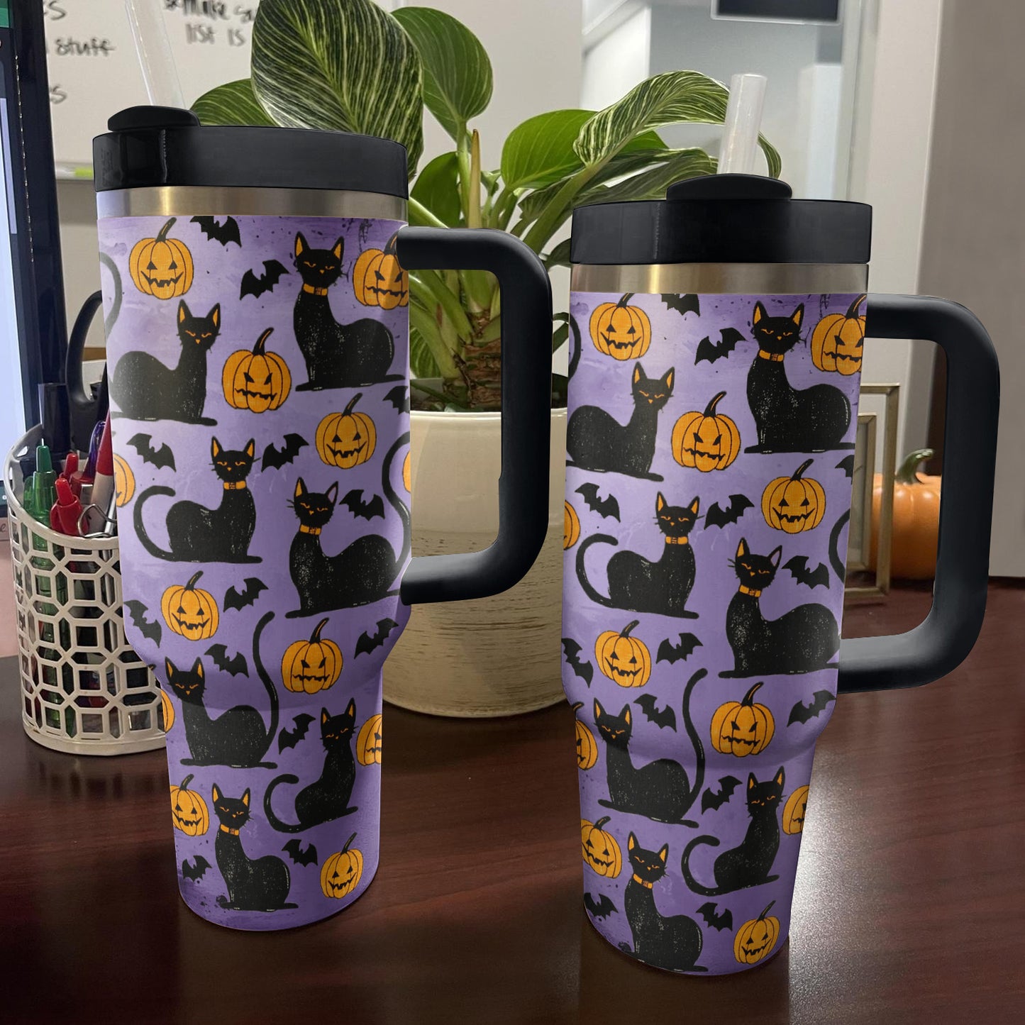 Shineful Tumbler Shadowed Feline Pumpkins