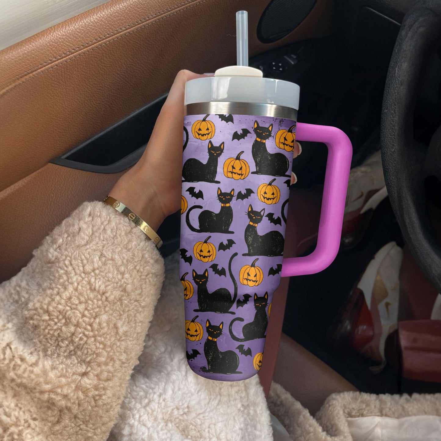 Shineful Tumbler Shadowed Feline Pumpkins
