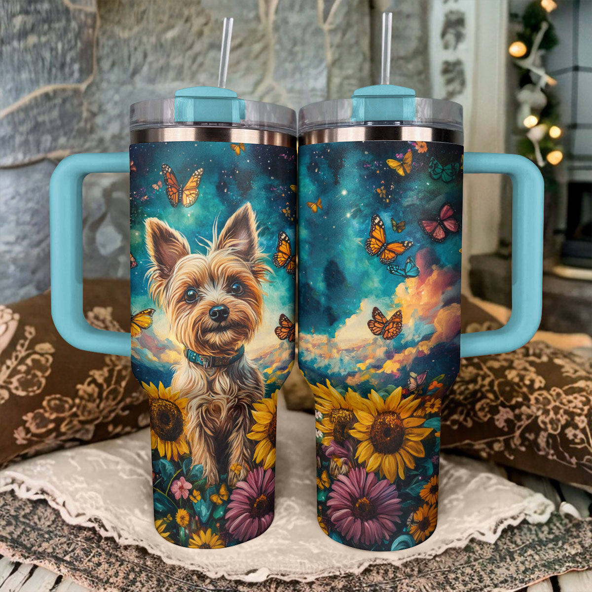 Shineful Tumbler Yorkie And Sunflower