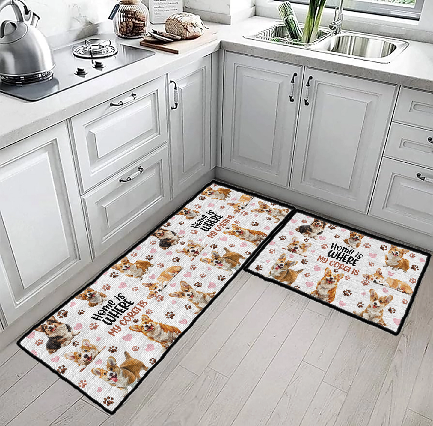 Shineful Ultra-Thin Non Skid Floor Mat, Kitchen Rugs Happy Corgi Home